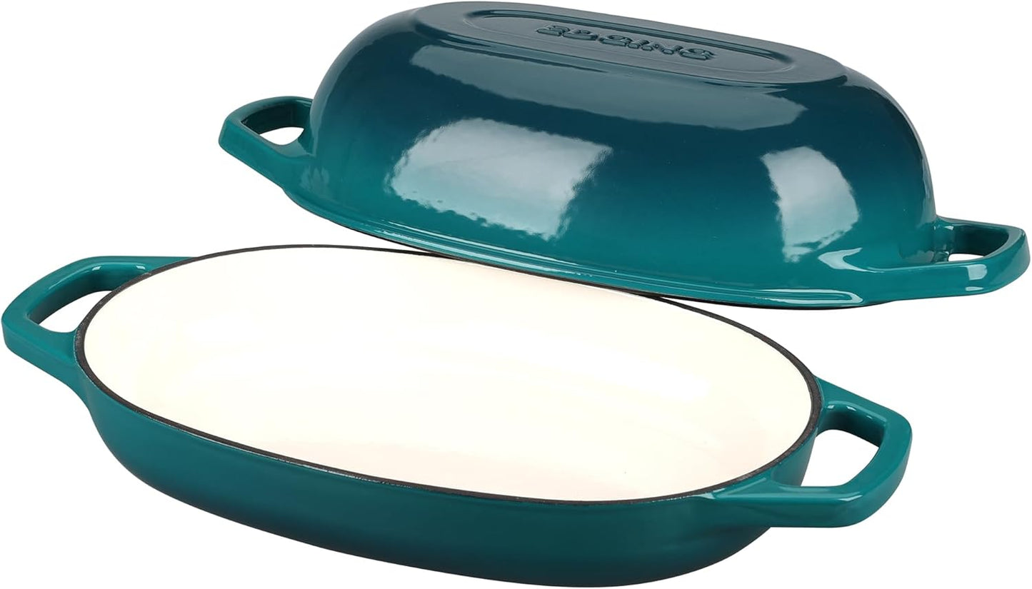 Enameled Cast Iron Dutch Oven Pot with Lid, Oval Dutch Oven for Bread Baking, Bread Oven for Homemade Sourdough Bread Baking, 5qt, Darkcyan