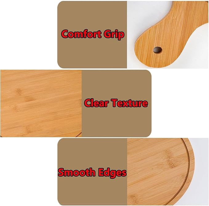 6 Pack Pizza Board Set – Premium Wooden Pizza Plates for Serving & Cutting, Round Bamboo Pizza Plate with Handle, Durable & Lightweight for Home & Restaurant (Up to 13 Inches),12inch