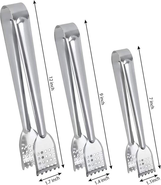 8 Pack Serving Tongs, 9 Inch, Silver, Stainless Steel, Ideal for Parties & Daily Use