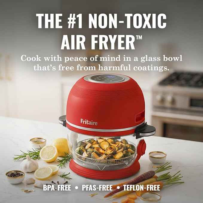 Non Toxic Air Fryer™ Pro | 9-in-1 Glass Air Fryer | Self-Cleaning | 5 Quart | Rotisserie and Tumbler | 400F Vortex For Even Cooking, BPA-Free Teflon Free, Recrisp, Roast, Bake, Orange