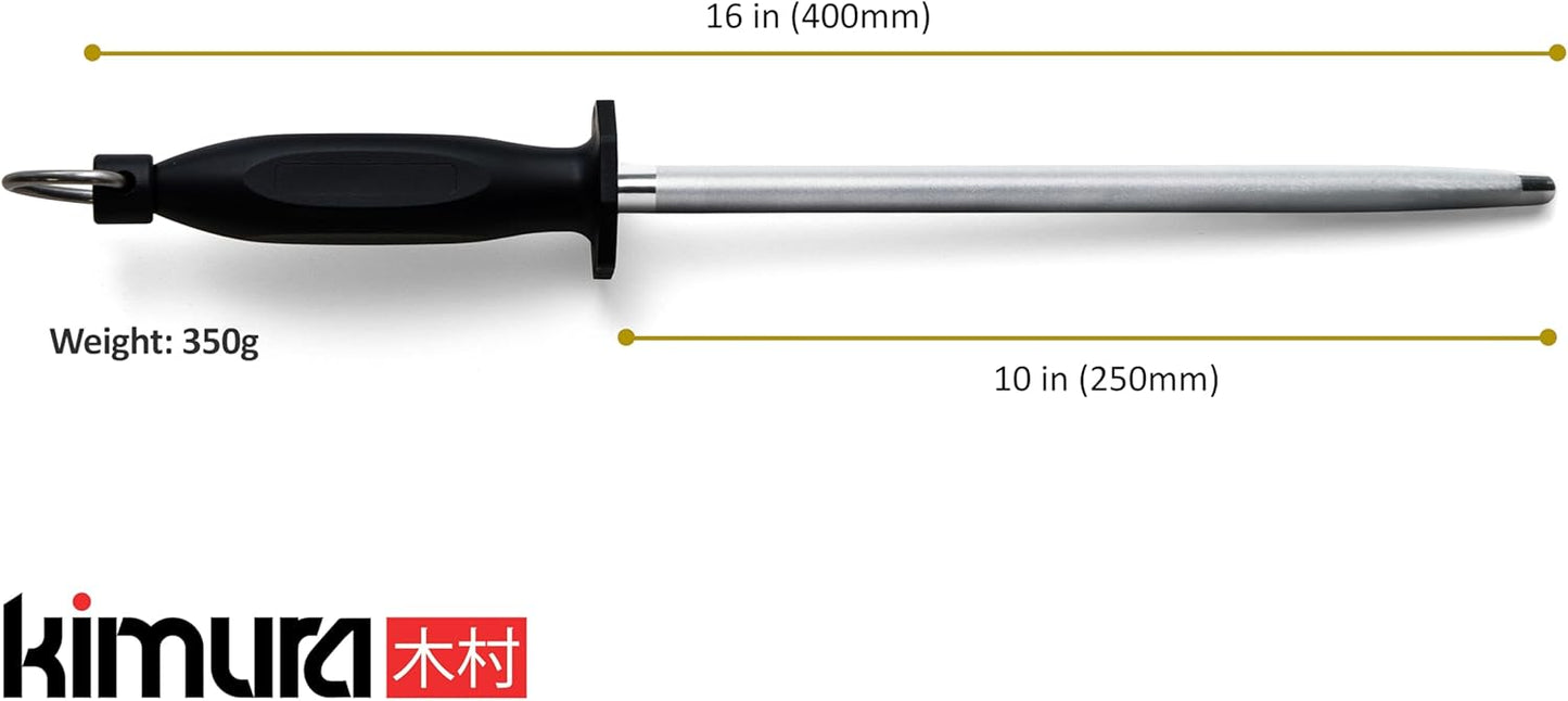 Kimura Professional Diamond Honing Rod, 10 Inch, Silver, Extra Fine Grit, Magnetized, Ergonomic Handle, Versatile Knife Sharpener, Japanese Gift Box