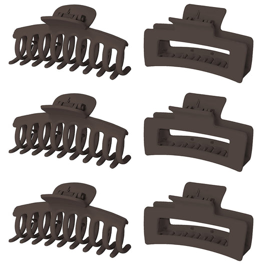Vsiopy 3.5 Inch Non-Slip Big Matte Hair Clips for Women - 6 Pack Jaw Clips for Thick, Long and Fine Hair, Brown