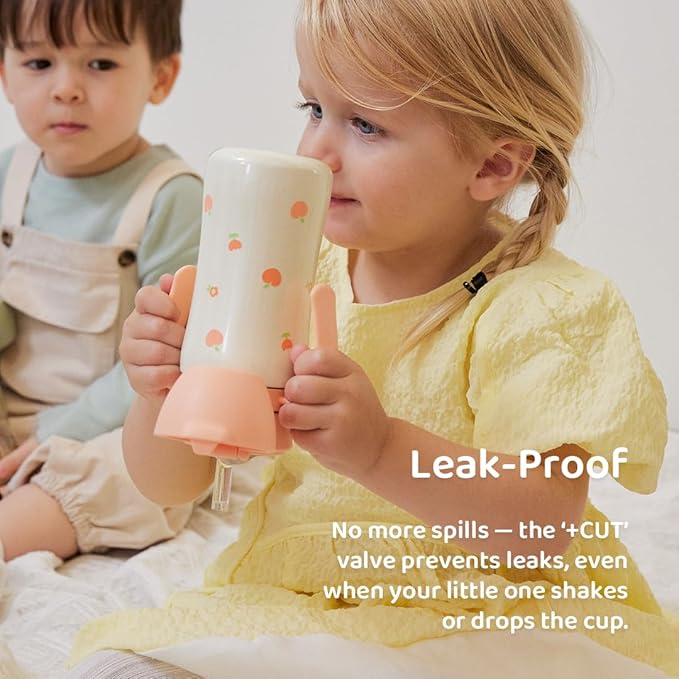 GROSMIMI Insulated 316 Stainless Steel Spill Proof Straw Cup, Water bottle with Flip Top for Toddlers, BPA Free (peach flower, 6oz)