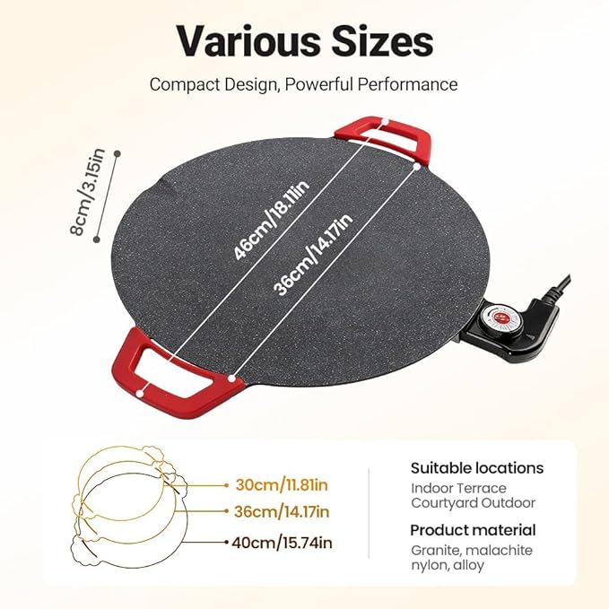 Indoor Smokeless Electric Griddle: 1000W Fast Heating Indoor Grill with 11/14/16" Nonstick Surface, Adjustable Temp Control, Easy to Clean for Steak, Pancake & BBQ (11in)