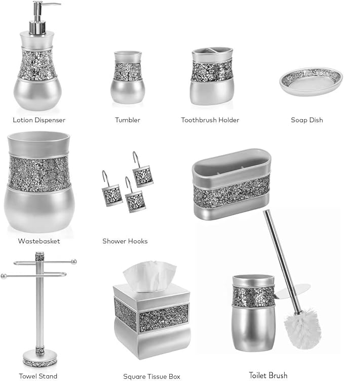 Creative Scents Crackled Glass Silver Tissue Box Cover Square - Decorative Tissue Box Holder - Tissue Holder Vessel for Bathroom with Durable Bottom Slider, Elegant Home or Bathroom Decor