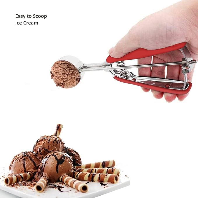 Red 2 Tbsp/ 30 ml/ 1 oz Stainless Steel Ice Cream & Cookie Scoop with Trigger Release