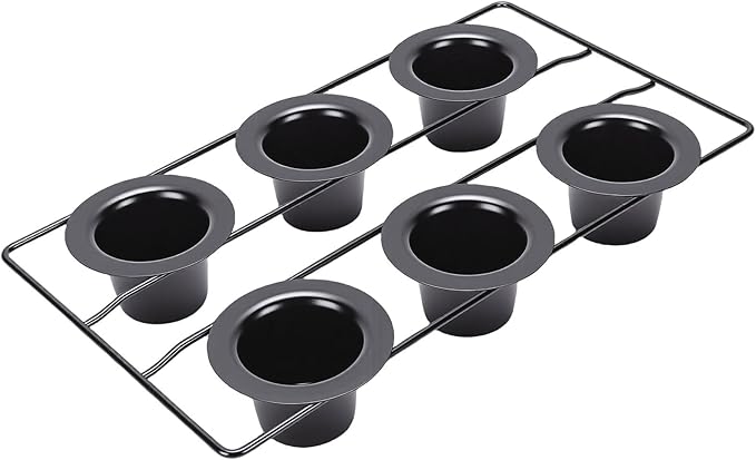 6 Cup Popover Pan Non Stick Carbon Steel Bakeware for Popovers Muffins with Wire Rack Deep Tapered Cups Even Baking