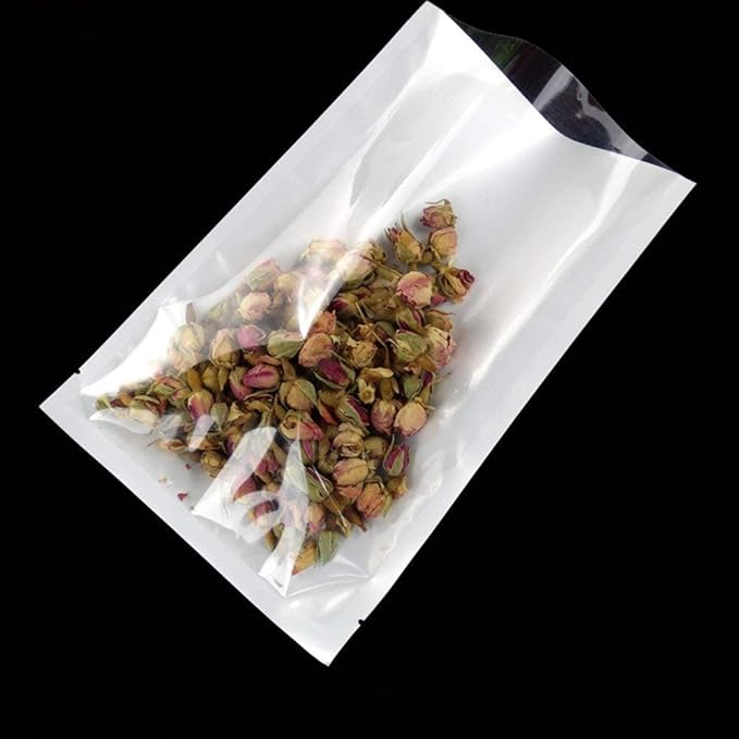 PABCK 300 Pack 3.9x5.9 inch (Usable Size 3.5x5.7 inch) White Clear Front Open Top 2.8mil Plastic Vacuum Pouch Heat Sealable Bags for Food Storage Packets Mini Sample with Tear Notches