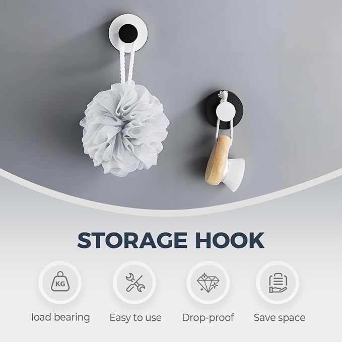 Suction Cup Hooks for Wreaths on Glass, 2025 New No Drill Suction Cup Hooks for Shower, Wreath Hanger Holder for Front Door, Upgraded Towel Hooks for Window Bathroom Mirrors (4, Black White)