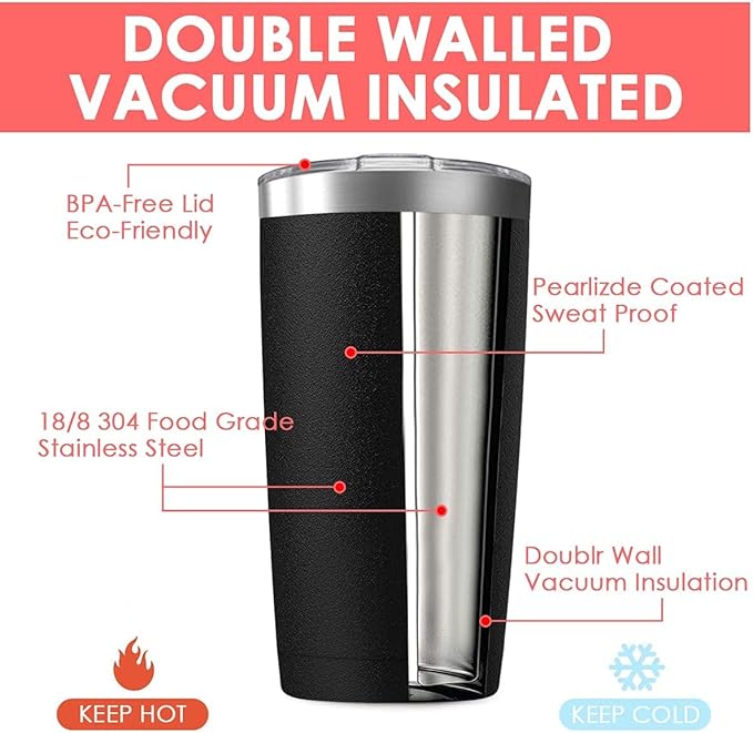 6 Pack 20oz Tumbler Vacuum Insulated Travel Mug with Lids, Stainless Steel Double Wall Bulk Cup for Home, Office, Outdoor Suitable for Vehicle Cup Holders(White)