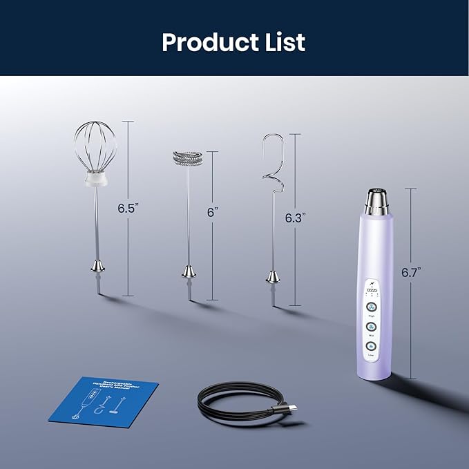 Sakgos Milk Frother Handheld Rechargeable - Electric Whisk 3 Speed Adjustable, Coffee Frother Wand with 3 Stainless Whisks, Electric Foam Maker, Drink Mixer Blender for Latte Cappuccino Matcha Egg