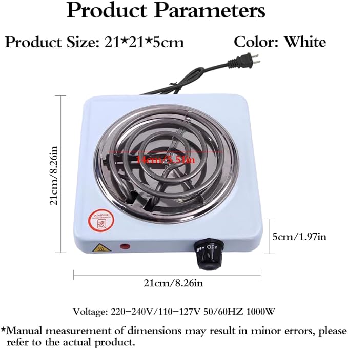 Compact and Portable Countertop Burner- Countertop Single Coiled Burner 1000 Watts Electric Hot Plate Temperature Controls White
