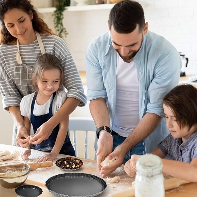 TORASO 11Inch, 9 Inch and 4 Inch Tart Pan with Removable Bottom, 2 Pcs Large Size Quiche Pan and 4 Pcs Small Size Pie Pan, Non-Stick Baking Pan (Set of 6)