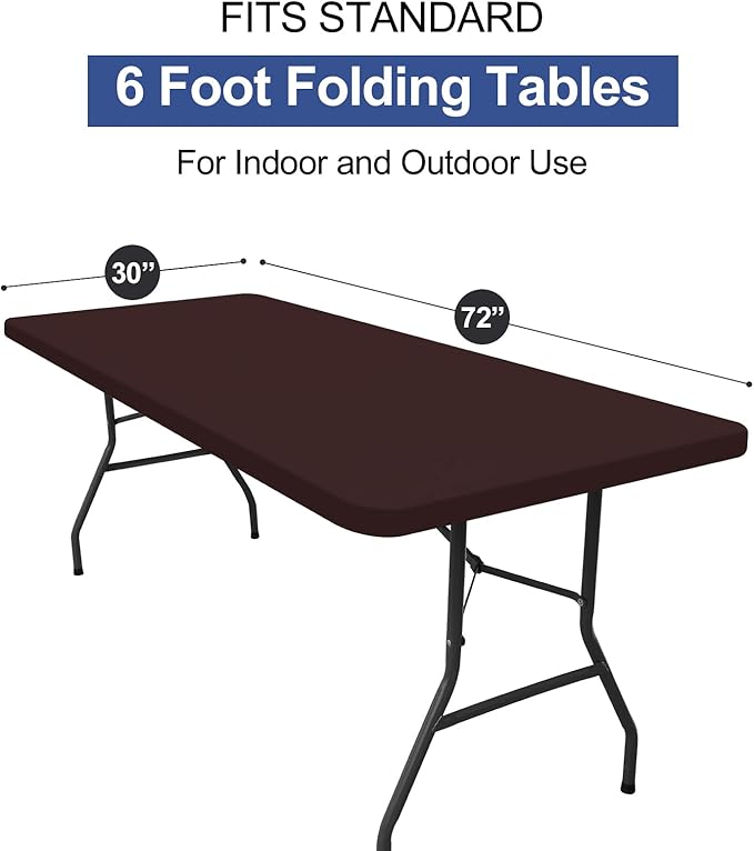 homing Rectangle Table Cloth Cover, Waterproof Polyester Elastic Fitted Tablecloth, Fits for 6 Foot Folding Tables, Washable Table Protector for Fall, Thanksgiving, Harvest Party (Coffee, 30" x 72")
