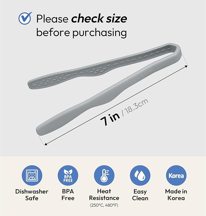 carrotez Mini Silicone Toaster Tongs, Anti-Slip,Non-Scratch Mini Tongs 7 Inch - Gray