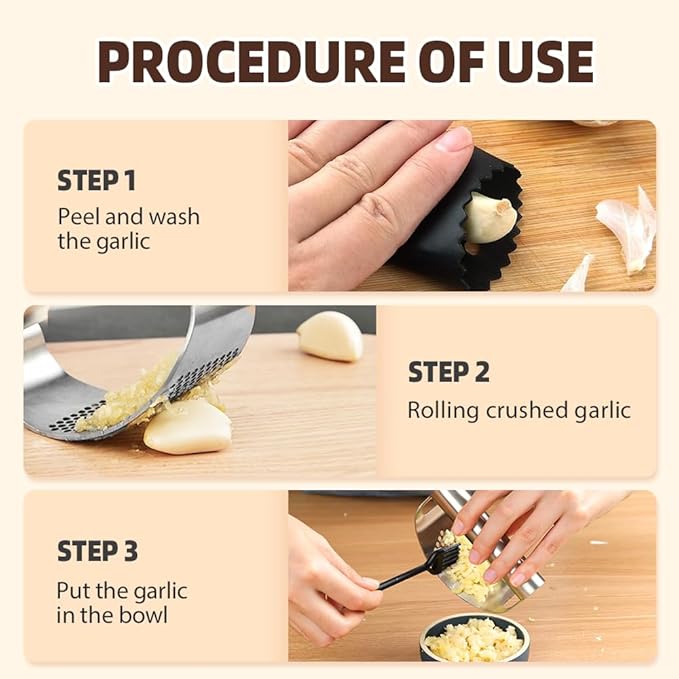 2025 New Stainless Steel Garlic Presser, Portable Manual Stainless Steel Garlic Press for Home Kitchen Utensils, Upgrade Rocker Crusher Masher with Garlic Peeling (2)