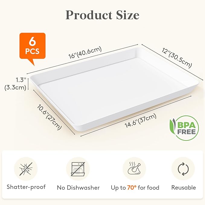 Lifewit Serving Tray for Party Supplies, Reusable Serving Platter for Catering, Snack, Fruit, Charcuterie, Appetizer, Plastic Food Trays, Hosting Essentials, BPA Free, 6 Pcs, Extra Large(16" x 12")
