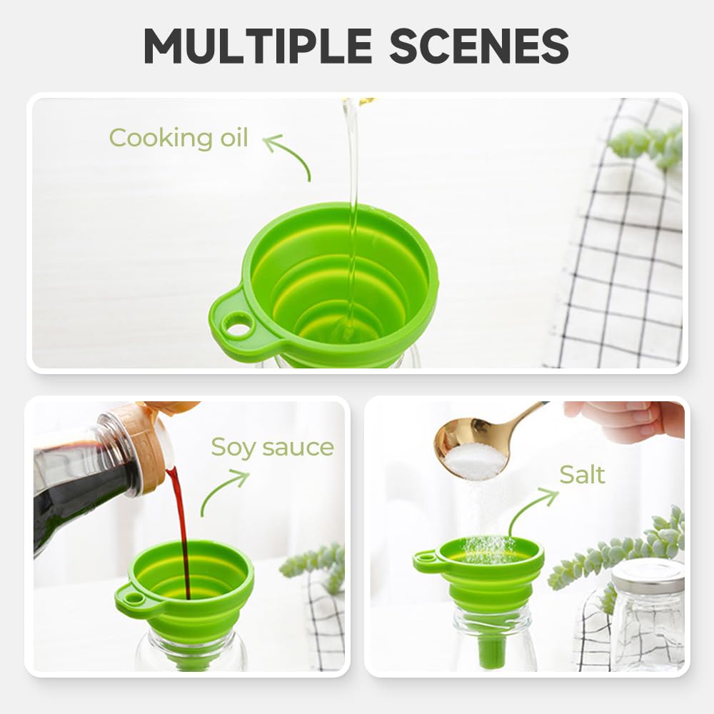 Kitchen Funnel Set, 2025 Upgrade Silicone Collapsible Funnel Silicone Collapsible Food Funnels for Kitchen 3 Sizes Funnels for Home Use Filling Bottles Daily Cooking (Red, 1Set 11+14+20g)