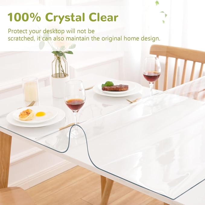 60 x 120 Inch Clear Table Cover Protector, Clear Table Protector for Dining Room Table, 1.5mm Plastic Table Cover, Waterproof Table Pad for Kitchen, Office