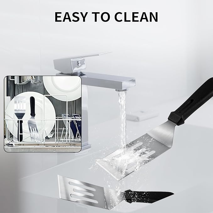 Metal Spatulas for kitchen Use, Pieces Professional Serving Spatula with Heat Resistant Handle, 9.8 Inch Stainless Steel Spatula Ideal for Pancakes, Eggs, Griddle Scraper, BBQ or Desserts
