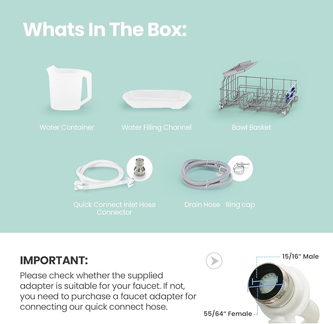 COMFEE' Portable Mini Dishwasher Countertop with 5L Built-in Water Tank for Apartments& RVs, No Hookup Needed, 6 Programs, 360° Dual Spray, 162℉ High-Temp& Air-Dry Function
