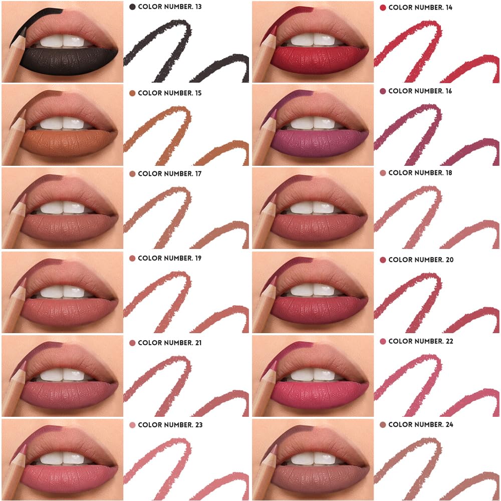 KIMIEYE 12 Colors Lip Liner Set, Matte Finish Series Lip Liners Pen Kit for Women, Long Lasting Waterproof Smooth High Pigmented Lip Pencil for Daily Makeup (Set B)
