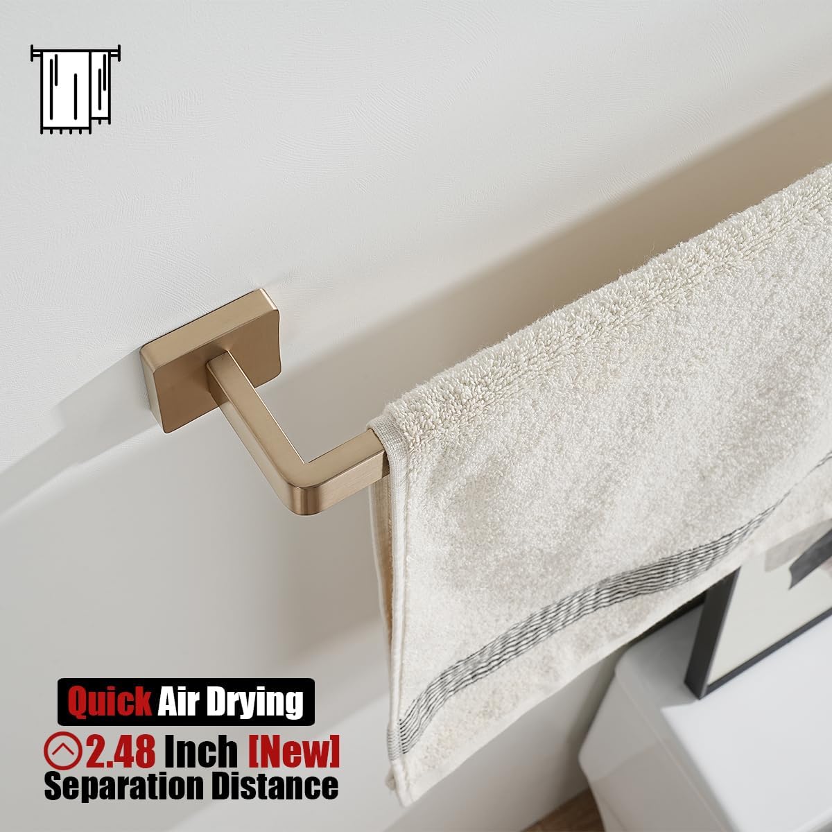 JQK Champagne Bronze Towel Bar, 24 Inch 304 Stainless Steel Thicken 0.8mm Towel Rack Bathroom, Towel Holder Wall Mount, Total Length 26.41 Inch, TB250L24-CB