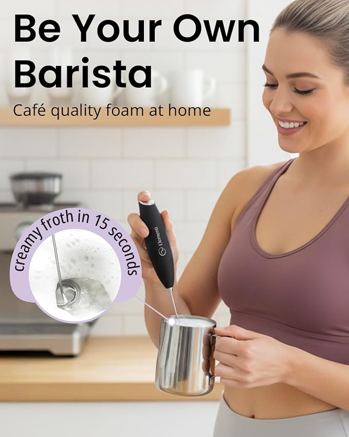 Elementi Coffee Mixer Wand & Drink Mixer with Stand - Powerful Coffee Frother Handheld Milk Frother Wand - Hand Held Milk Foamer to Make Perfect Cappuccinos, Lattes & Drink Mixes at Home (Mocha)