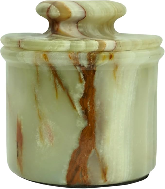 Green Onyx Butter Keeper - Round Marble Butter Dish for Countertop, 4" x 3.5" Butter Crock, Natural Green Onyx Kitchen Decor, Handle With Care