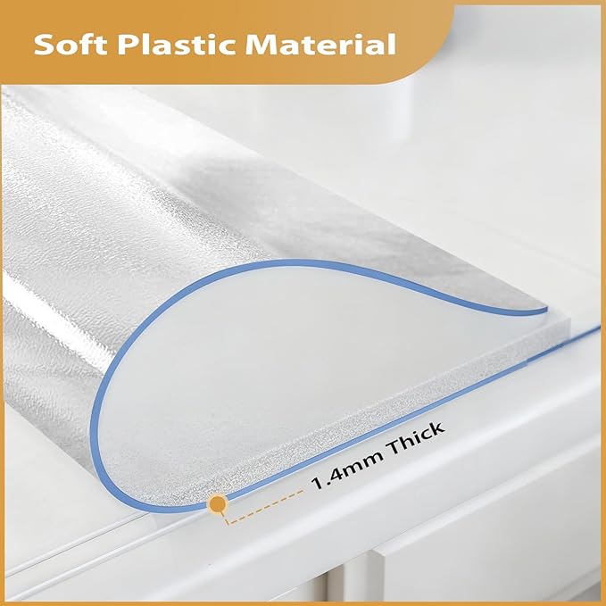 Frosted Table Protector 30 x 60 Inch, 1.4mm Thick Waterproof PVC Plastic Table Cover, Durable Table Pad for Dining Room, Kitchen, Writing Desk, and Coffee Tables