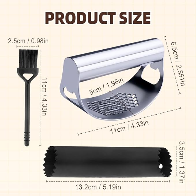 2026 New Garlic Press Rocker, Upgrade Garlic Press Stainless Steel, Portable Manual Stainless Steel Garlic Press Rocker, Innovative Garlic Crusher with Peeler and Scraper (2)