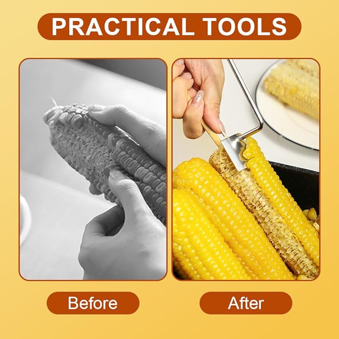 2025 New Long Handle Stainless Steel Corn Stripping Tool, Easy Clean Corn Cob Peeler Corn Peeler Tool, Corn Peeler Stainless Steel Splitter Tool Suitable for Home Kitchen (A-1Pcs)