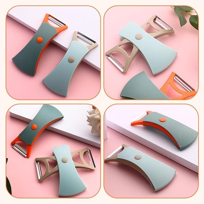 2 In 1 Fruit Peeler,Peeling and shredding Vegetables Potato Vegetable Peeler Carbon Steel Blade,Multi Function Stainless Steel Vegetable Peeler with Straight and Serrated Blades (2PCS-A)