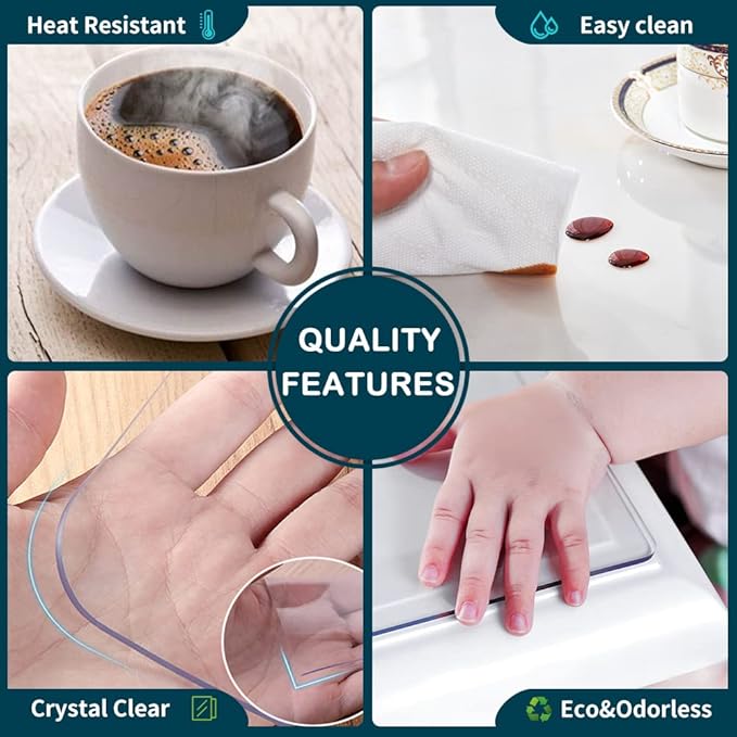 Wadrac Dining Table Protector Clear Plastic Tablecloth Cover for Coffee Table PVC Vinyl Cloths Folding Wood Marble Glass Tabletop Topper Protection Pad Easy Clean Wipeable Waterproof Round 32 inch