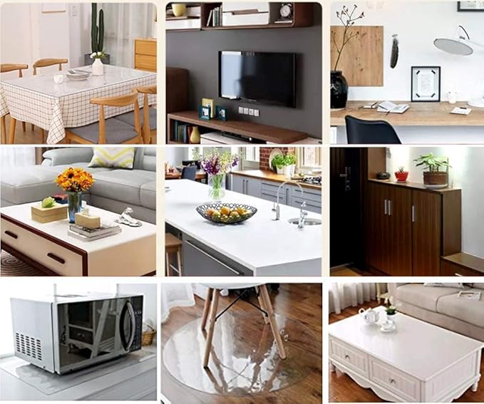 NECAUX Custom 56 x 91 Inch Frosted Table Cover Protector, 1.5mm Thick Wood Grain Transparent Table Pad Non-Slip Tablecloth Plastic Protective Pad for Dining Living Room Table Conference Table