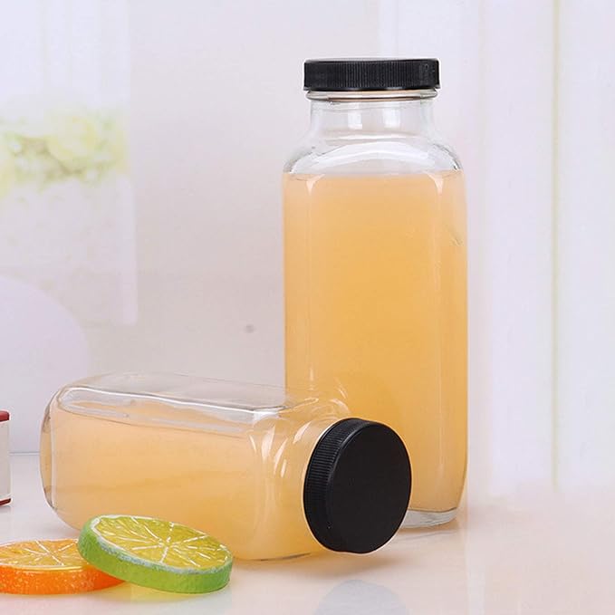 Encheng Vintage Water Bottles,Glass Drinking Bottles 16oz,Square Beverage 500ml With Lids For Kombucha,Tea,Glass Homemade Drinks,Travel Reusable Milk Juiceing 20Pack