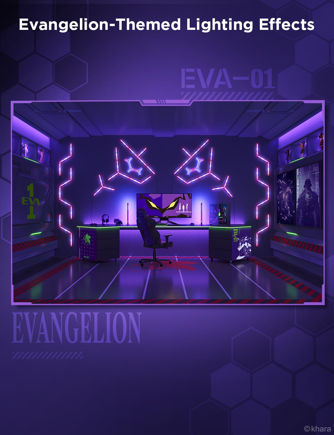 Govee x Evangelion Gaming Wall Light, RGBIC Glide Wall Light, Work with Matter, Alexa and Google Assistant, DIY Customized LED Wall Lighting Effects and Shapes,Gaming Light Bar for Gaming Room