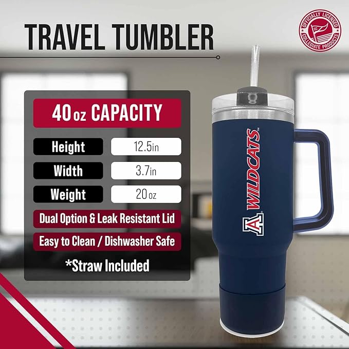Campus Colors College & University 40 oz Travel Tumbler With Handle - Dual Option Lid With Straw - Vacuum Insulated Stainless Steel (Yale Bulldogs - Navy)