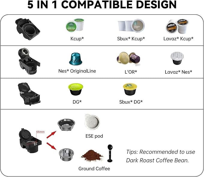Multi-Capsule Coffee Maker, Hot/Cold Coffee Maker, Milk, ESE Pod Ground Coffee, Cafeteria, 19 Bar, 5 in 1 (Color : H2B M1A Tray BK, Size : CHINA_US)