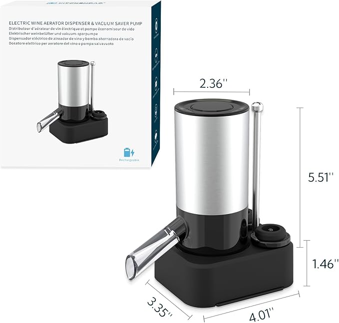 KITCHENDAO Rechargeable Electric Wine Aerator Dispenser and Wine Saver Pump with Sound Indicator