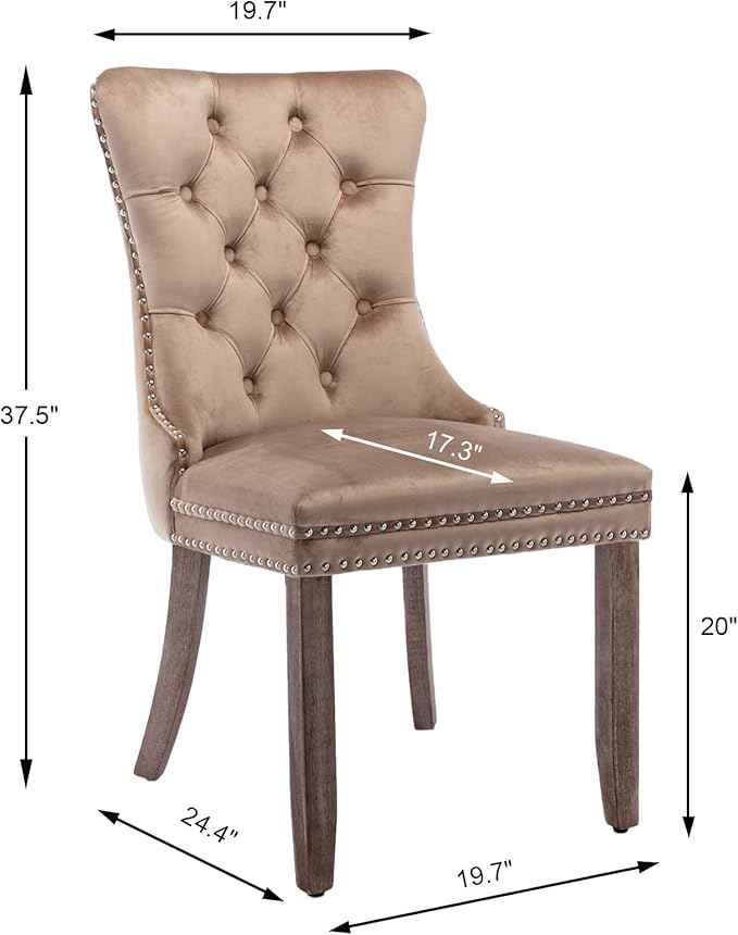 Upholstered Dining Chairs Set of 4, Velvet Dining Room Chairs with Back Ring Pull Trim and Solid Wood Legs, Tufted Wingback Kitchen Chair Perfect for Dining Room,Living Room,Kitchen(Khaki)