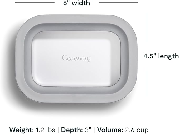 Caraway 2pc Glass Food Storage Set - 2.6 Cup Food Containers (2) - Non-Toxic Ceramic-Coated Glass - Air Release Technology - Compact & Stackable Design - Gray
