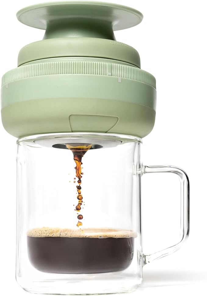 Corkcicle Coffee Palmpress - Single Serve - Portable Pour Over & French Press - Stainless Steel Filter - Collapsible - Holiday Gift - Great for Gifting Warmth - 8 oz - Sage Green