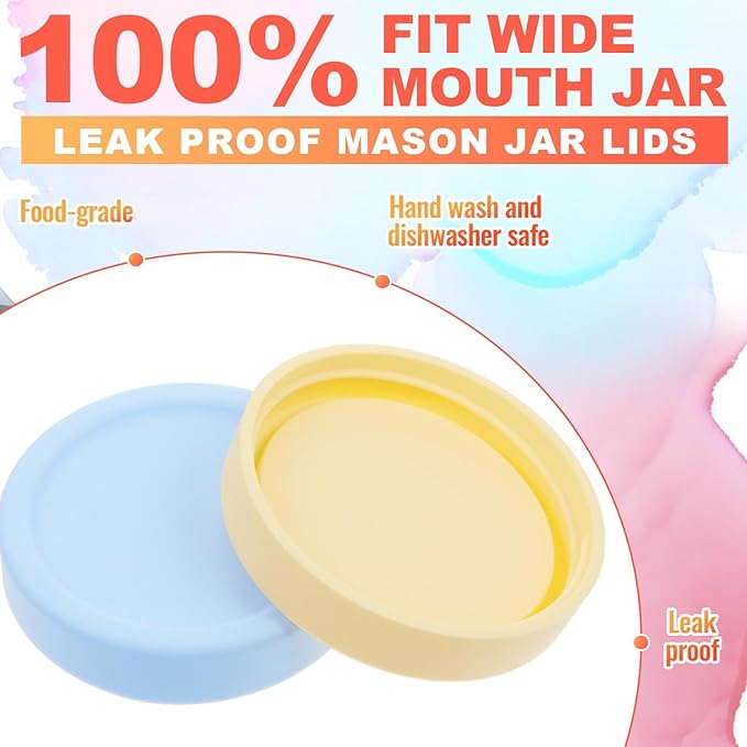 Teenyyou 6 Pcs Mason Jars 3 Wide and 3 Regular Mouth Lids Mason Jar Lids Thickened Leak Proof Lid for 86 mm and 70 mm Wide and Regular Mouth, Reusable Canning Jar Caps (Macaron)