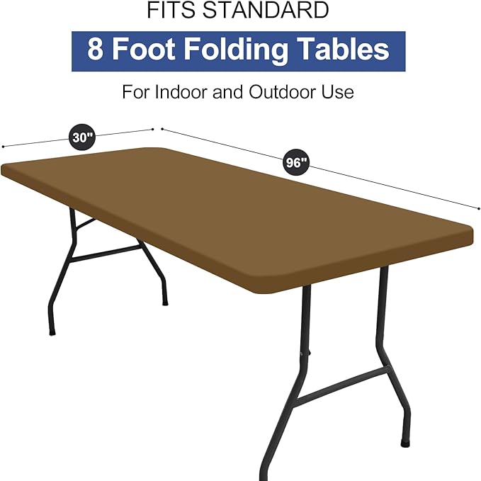 homing Rectangle Table Cloth Cover, Waterproof Polyester Elastic Fitted Tablecloth, Fits for 8 Foot Folding Tables, Washable Table Protector for Picnic, Camping, Outdoor (Brown, 30" x 96")