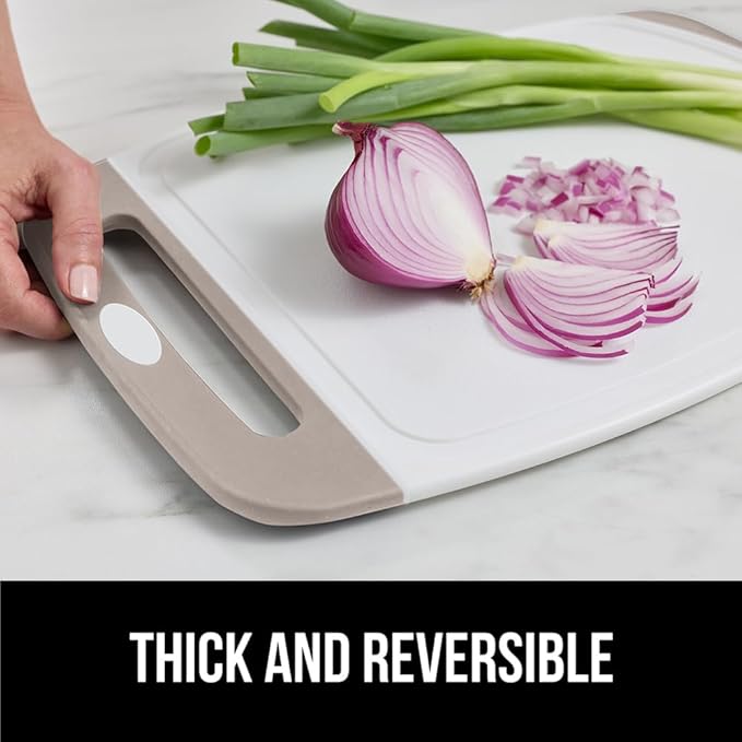 GORILLA GRIP BPA-Free Reversible Kitchen Cutting Board Set of 3, US Designed, Nonporous, Juice Grooves Catch Liquid, Slip Resistant Border, Dishwasher Safe, Durable Large Food Chopping Boards, Almond