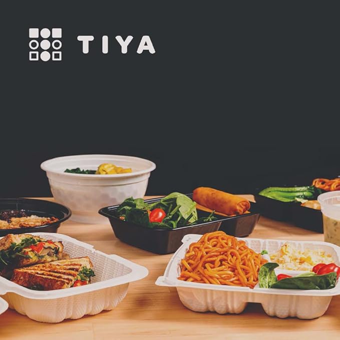 TIYA Containers - 48 oz Bulk 150 Pack with Lids - Rectangular Plastic To-Go Containers - Reusable, Microwavable, Dishwasher Safe - Leak-Proof for Meal Prep - BPA-Free