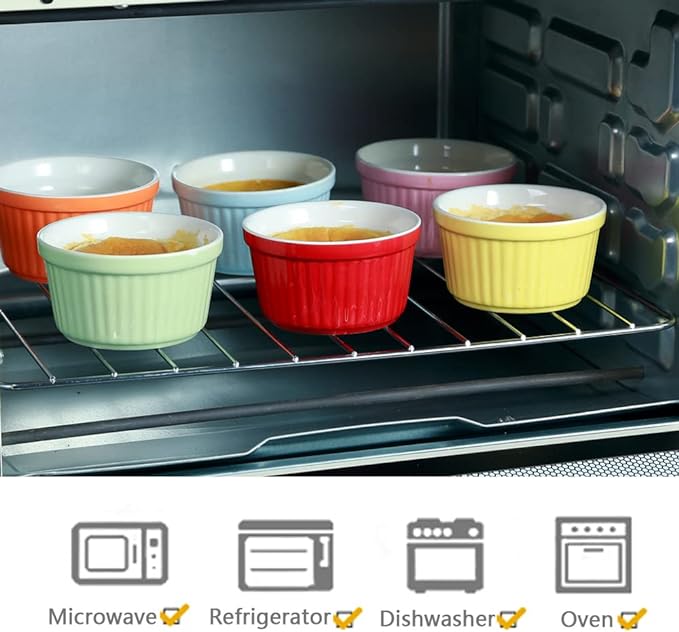 Ramekins 6oz Oven Safe,Creme Brulee Ramekin and Souffle Dishes,Porcelain Baking Bowls,Dipping Sauce Dish.Pudding Cups,Set of 6,Yellow.