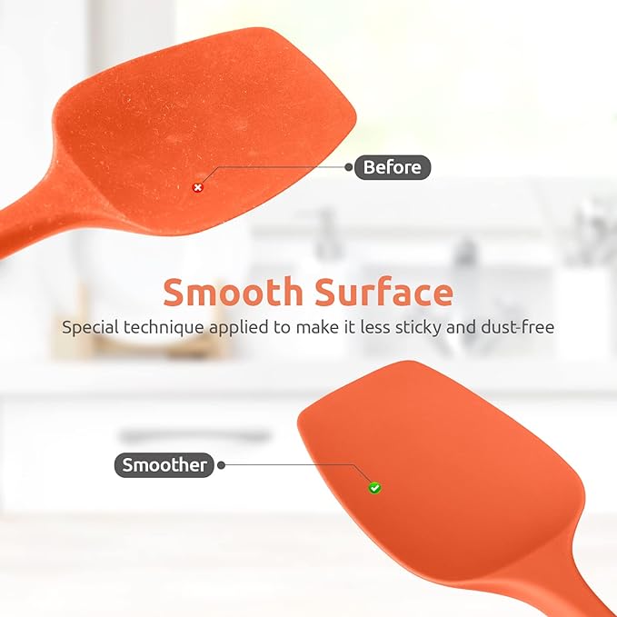 U-Taste Silicone Cooking Spoon Spatula: 480ºF Heat Resistant Food Grade 11.38" Flexible Rubber Kitchen Spoonula, Seamless Pastry Bowl Scraper for Mixing Stirring Scraping in Nonstick Cookware (Orange)