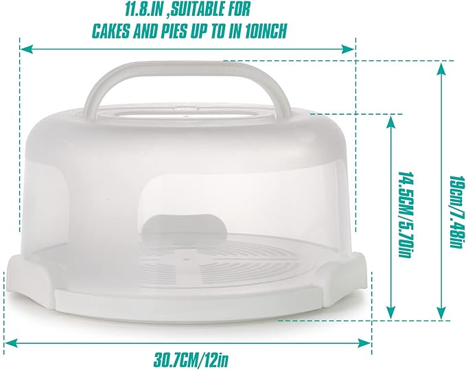 Zoofen Round Cake Carrier White Cake Stand 11 Inch Plastic Cake Container with Handle and Lid for Travel(White)